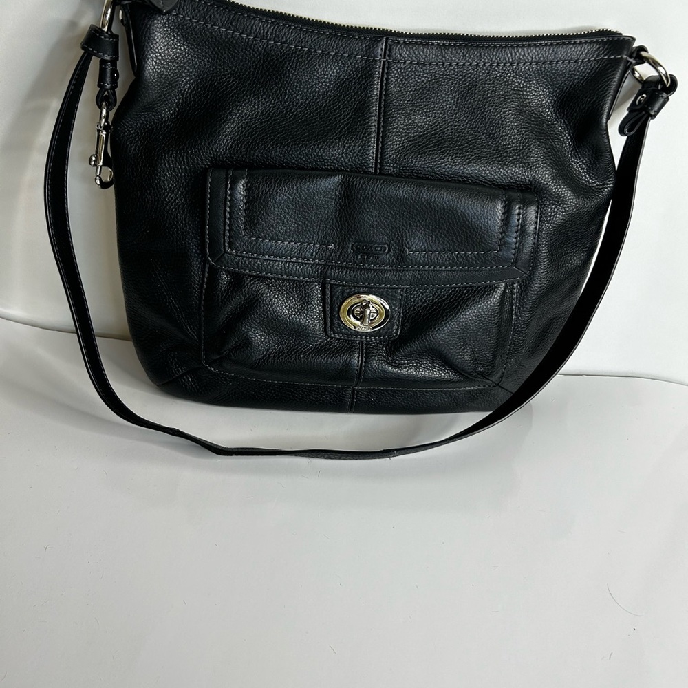 Coach Penelope Woman Pebbled Genuine Black Silver Tone Hardware Shoulder bag